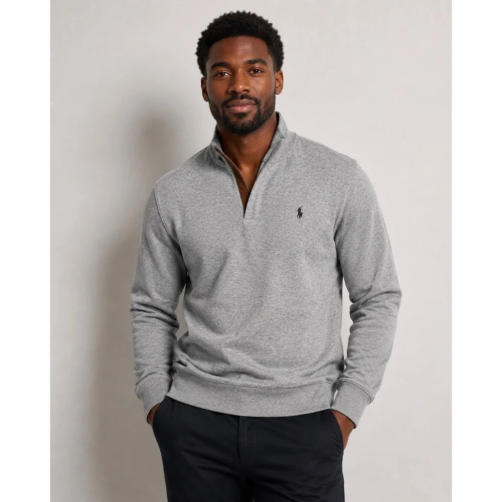 Polo Ralph Lauren Mens Gray Quarter Zip Pullover Sweater Mock Neck Large